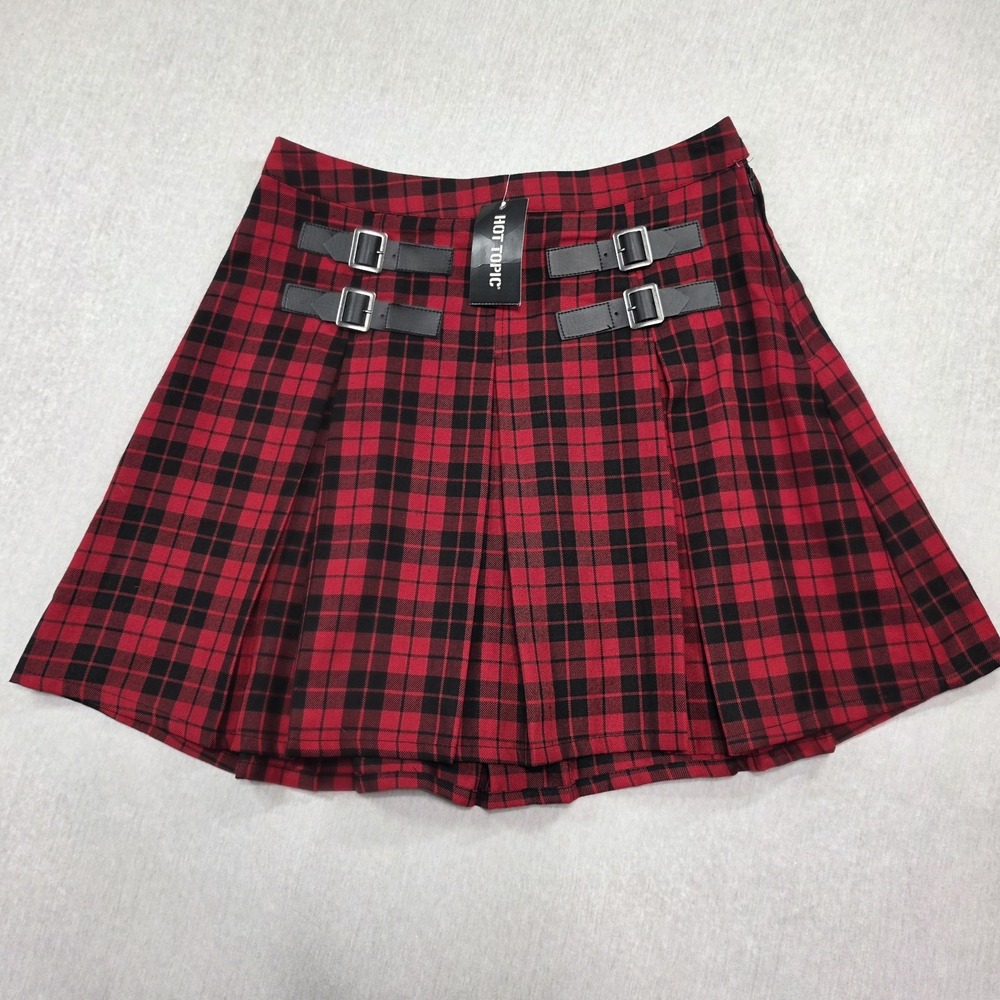 Hot Topic Red Plaid Pleated Buckle Skirt Punk Goth Schoolgirl Mini Size SM NWT